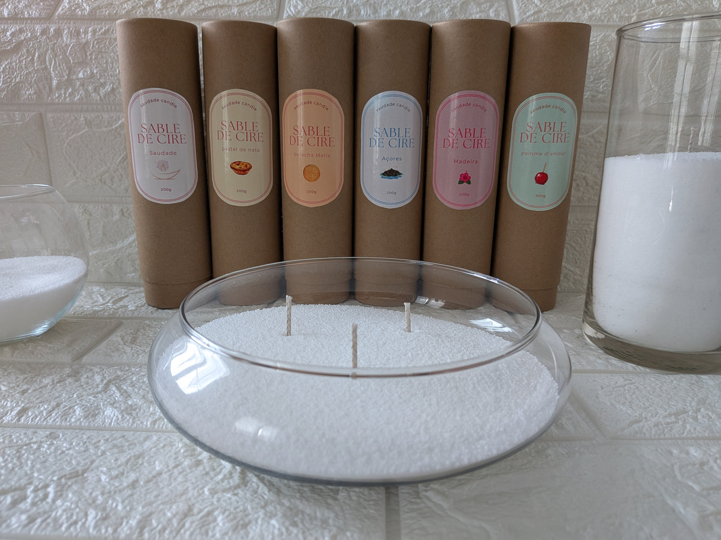 Vase plat en verre pour sable de cire