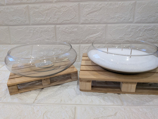 Vase plat en verre pour sable de cire