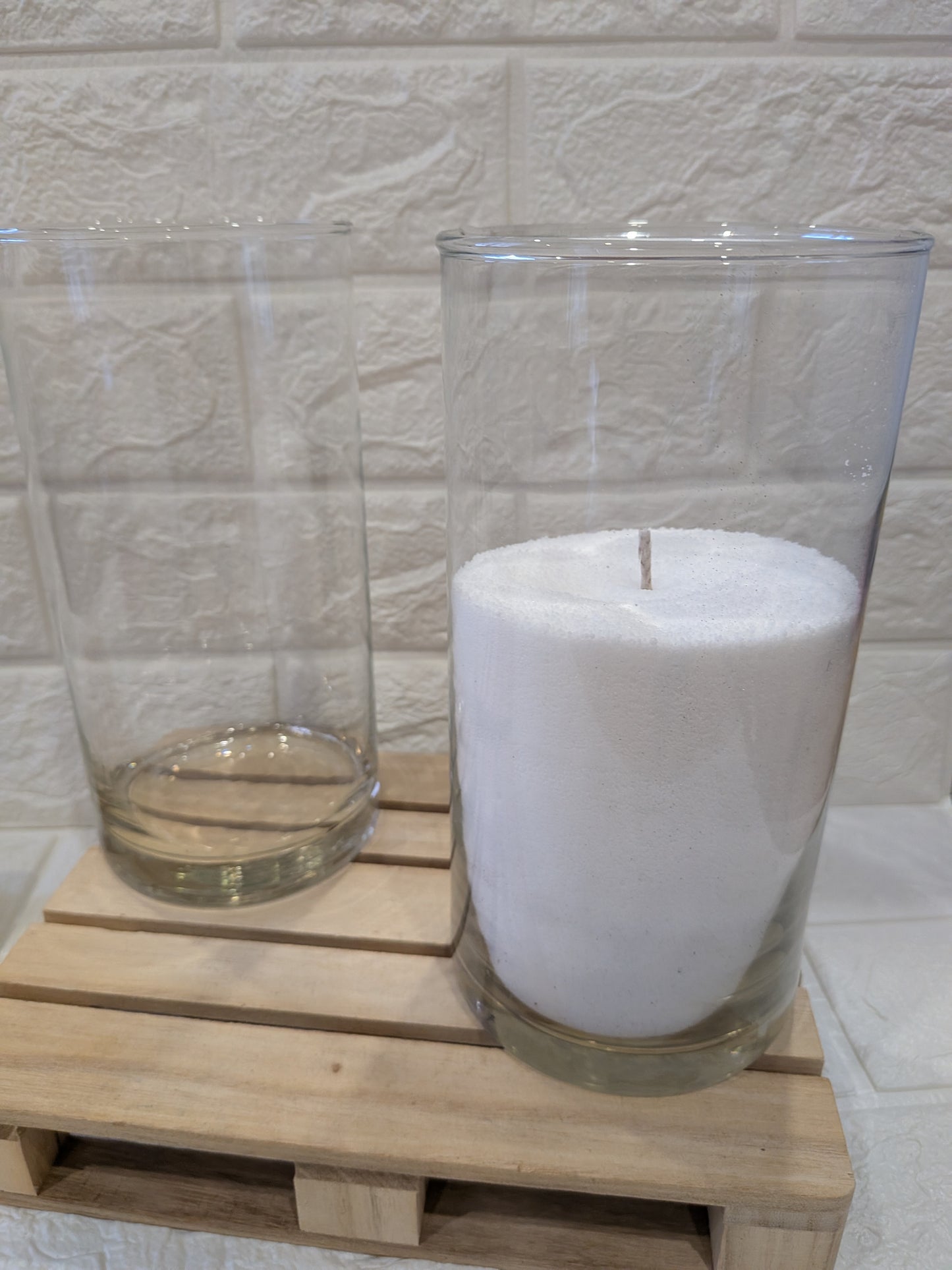 Vase en verre pour sable de cire