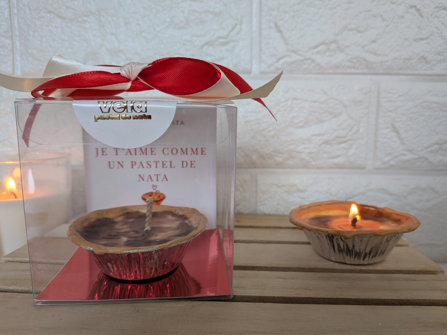 Bougie Pastel de Nata Édition Saint-Valentin 50g - Je t'aime comme un pastel de nata