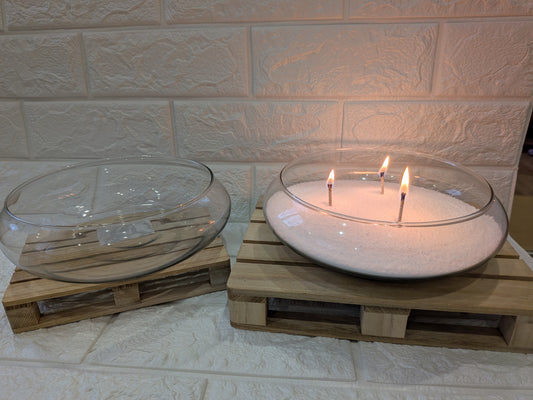 Vase plat en verre pour sable de cire